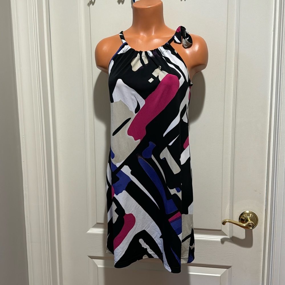 ALFANI Tank Sundress Abstract Print Black Purple Pink PS SP EUC $70